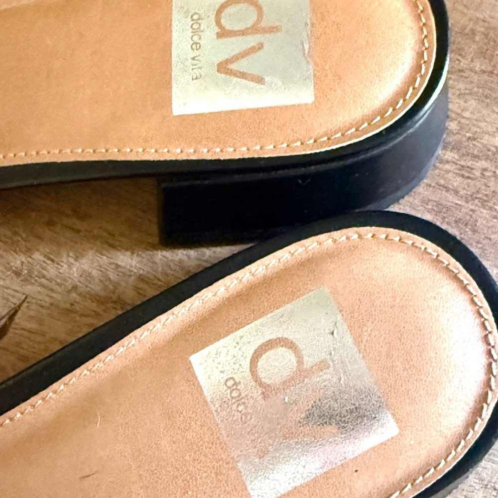NEW Dolce Vita Black Slide Mules with Brown Buckle - Picture 5 of 6